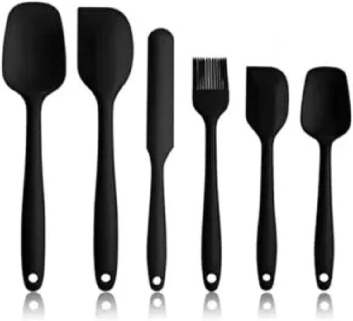 Silikon Spatula Seti 6 Parça Siyah Isıya Dayanıklı Yanmaz Yapışmaz