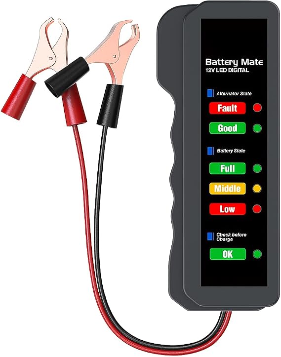 12V Car Battery Tester, BM310 Automotive Digital Alternator Charging System Analyzer with LED Indication, Check Vehicle Battery Condition Detector, Universal for Car, Motorcycle, Truck