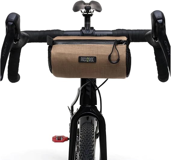 PACK2RIDE Perfecda Gidon Bikepacking Bisiklet Çantası-Su Geçirmez Kumaş -El Yapımı- Geniş Hacimli-Hafif -File Cepli - Dağ,Şehir,Tur,Yol,Elektrikli,Gravel Bisikletlerine Uygun ve 1,5L Kahverengi