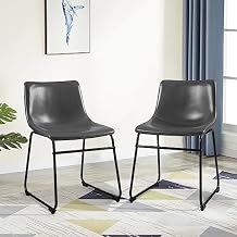 PUKAMI 18inch Bar Stools Set of 2,Counter Height Bar Stools,PU Leather Barstool,Armless Dining Chairs for Kitchen Island,Modern Stools with Metal Leg & Back, Grey