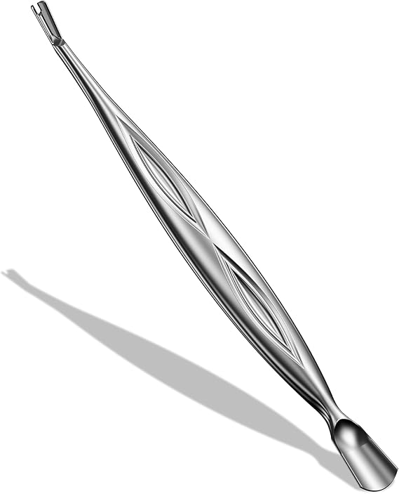 BALUCA 2-in-1 Cuticle Pusher & Trimmer with Fork Professional Stainless Steel Nail Cuticle Remover Tool for Pain-Free Manicure & Pedicure Durable Metal Cuticle Nippers and Scraper, Silver