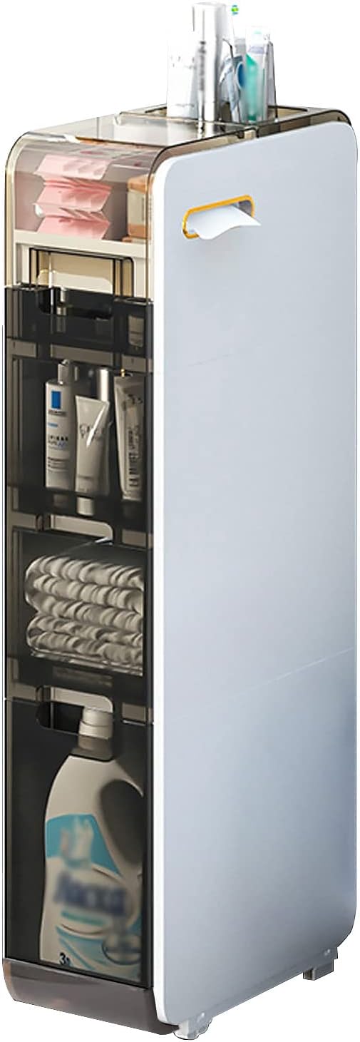 Tall Narrow Bathroom Storage Plastic Cabinet, Toilet Side Storage Shelf for Narrow Spaces and Corners