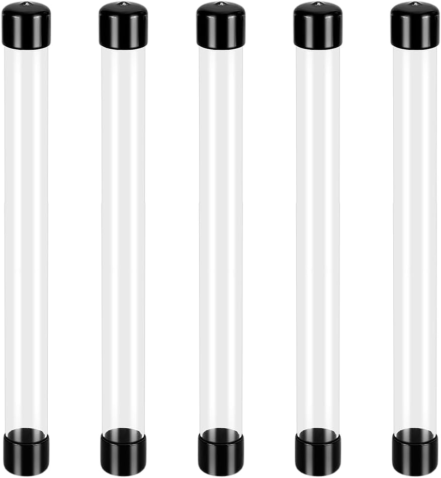 AHANDMAKER 5Pcs Clear Rigid Plastic Tubing with Caps, 12 Inch/305mm Length Round Plastic Tubing, ID 0.91Inch Portable Storage Tube Polycarbonate Tube for Incense Sticks Beads Item Storage