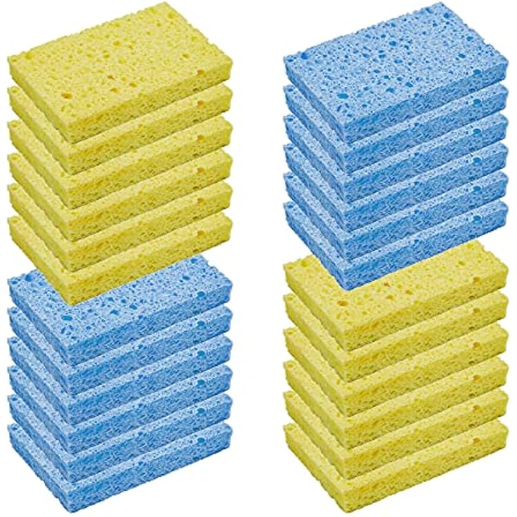 CELOX 24 Pack Durable Kitchen Sponges, Natural Wood Pulp Sponges for Dishes, Absorbent Cellulose Sponge Bulk for Cleaning Kitchen, Bathroom, DIY for Kids, 4.3 x 2.6 x 0.5