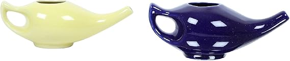 Qimacplus Leak Proof Durable Porcelain Ceramic Yellow 300 ML and Blue 230 ML Neti Pot Water Comfortable Grip Microwave and Dishwasher Safe eco Friendly Natural Treatment for Sinus