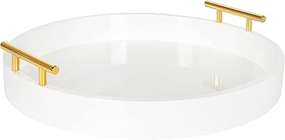 Kate and Laurel Lipton Modern Round Tray, 15.5 Diameter, White and Gold, Decorative Accent Tray for Storage and Display