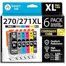 Smart Ink Compatible Ink Cartridges Replacement for Canon Pixma PGI-270XL PGI 270 XL CLI-271XL CLI 271 6 Pack Combo for Canon TS9020 TS8020 MG7720 (1 PGBK & 1 Black/Gray/Cyan/Magenta/Yellow)