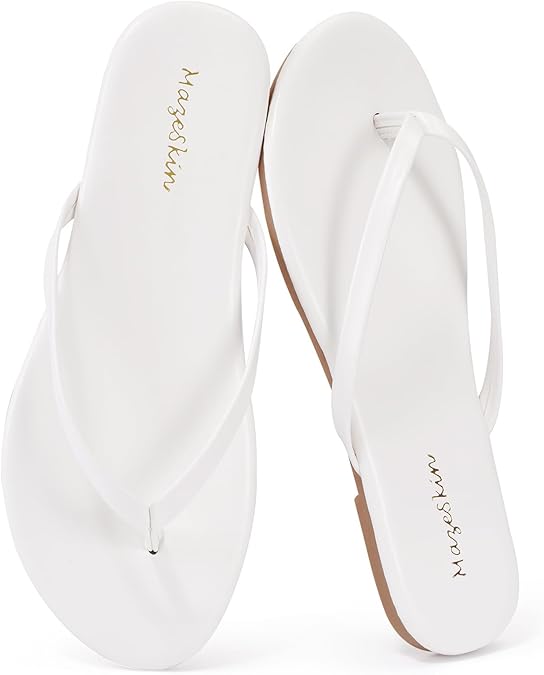 mazeskin Women's Memory Foam Comfortable Flat Thong Sandals Dressy Summer Beach Leather Slide Flip Flops