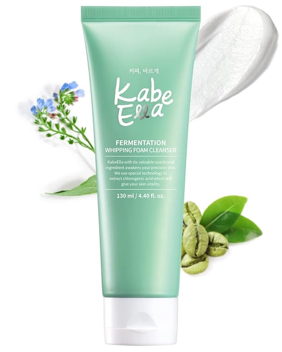 KabeElla Fermentation Whipping Foam Cleanser, Exfoliating Face Wash with Fermented Coffee Arabica Extract, Hydrating Cleansing Foam, Prevent Dryness & Tightness, Dead Skin & Sebum Control, 4.4 fl.oz.