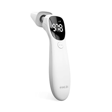 @AL21 Dual Mode Thermometer for Adults, Kids, and Babies Infrared Digital Forehead and Ear Thermometer No Touch, Fever Alarm, 1-Second Reading, 32 Memory Recall