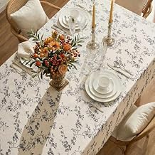 jinchan Square Tablecloth - 52 x 52 Inch - Beige Linen Table Cloth - Farmhouse Floral Print Washable Table Cover for Restaurant Picnic Indoor and Outdoor Dining Rustic Home Decor Black on Flax