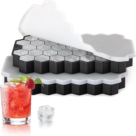 Silicone Ice Cube Tray, Ice Cube Tray with Lid, Ice Cube Tray, Ice Cube Tray, Ice Cube Tray with Lid (Black) (37 Square x 2)