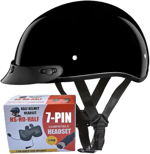 Daytona Helmets Skull Cap Half Helmet- DOT Approved- with 7-Pin Headset Made for Harley Davidson Audio Systems