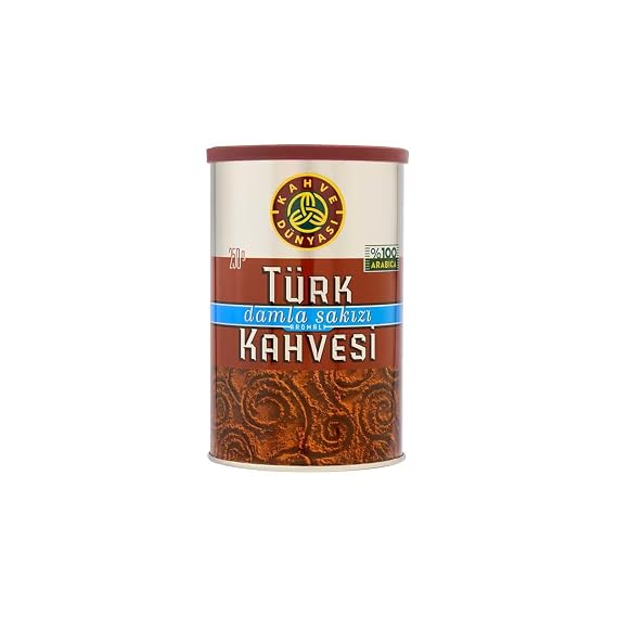 Kahve Dunyasi ( Coffee's World) 8.8 Oz (250g) Premium Ground Turkish Coffee in Metal Box 100% Arabica Cofee Bean (Turkish Gummy)