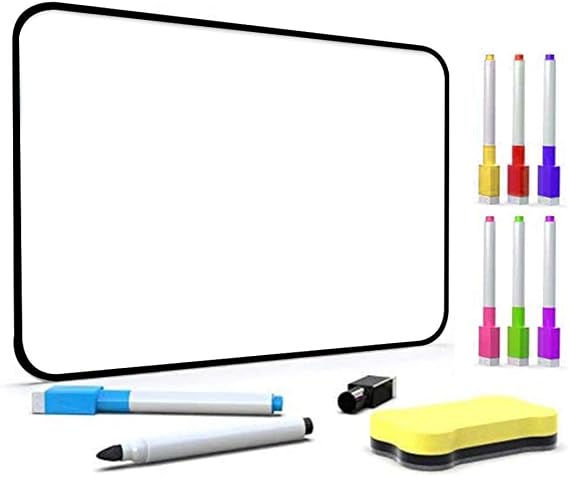 Dry Erase Whiteboard, DumanAsen Double Sided White Board with Dry Erase Pens and Eraser for School, Home, Office, Remote Learning (Black, 30cm*21cm) whiteboard Size: 12x8inch