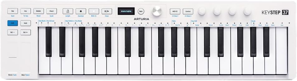Arturia - Keystep 37 MK2 - Portable MIDI Controller, Sequencer and Arpeggiator - 37 Slimkeys, OLED Display, Polyphonic Step Sequencer, 16-Mode Arpeggiator, CV-Compatible - White
