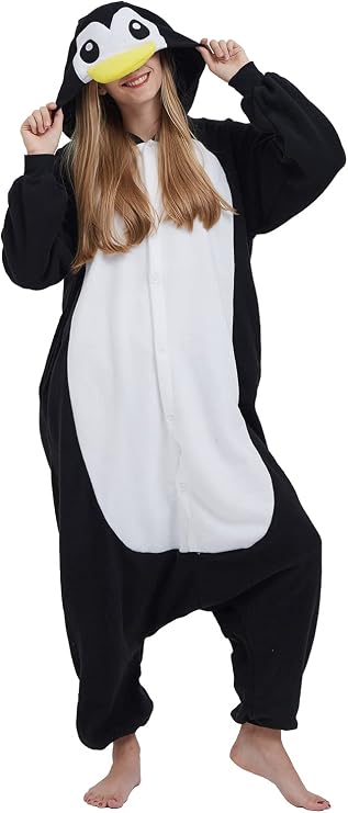 DarkCom Unisex Adult Costume Black Penguin Onesie Sleepwear Pajamas