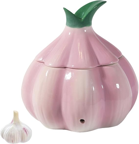 TOIVO Garlic Keeper for Counter,with Lid and Holes GarlicSaver,Garlic Holder Storage Container toKeep(purple)