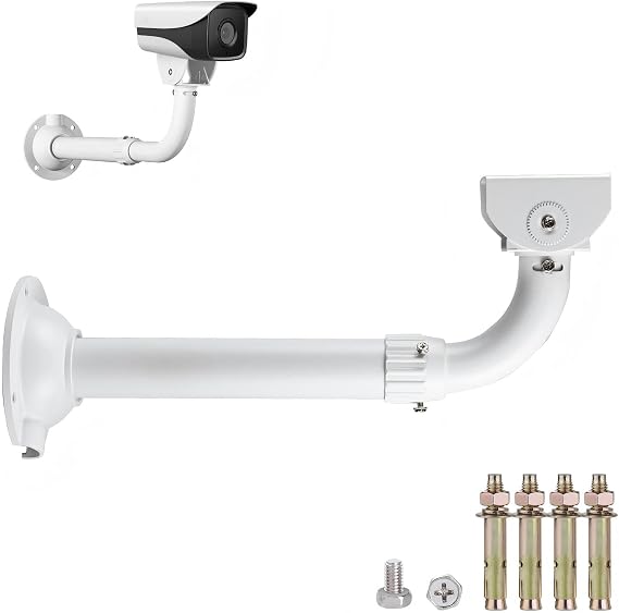 Extendable J-Pole Camera Mount Bracket, Telescopic Arm 30-60cm Adjustable for Security CCTV IP Cameras, Heavy Duty Metal Wall and Ceiling Mount Holder for Surveillance Systems, White