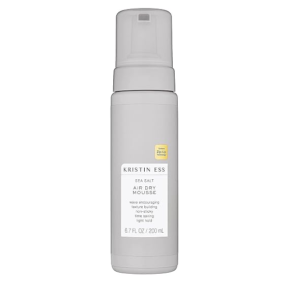 Kristin Ess Hair Sea Salt Air Dry Mousse for Volume + Texture - Styling Product For Wavy + Curly Hair, Light Hold, For Fine to Medium Hair, Non-Sticky, Vegan, 6.7 fl oz