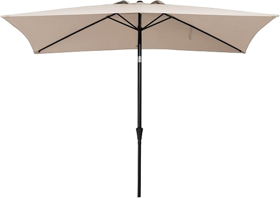 MEWAY 6.6 * 10ft Rectangular Patio Umbrella Market Outdoor Garden Table Deck Backyard Pool Sunshade Umbrella with Tilt, Crank and UV Protection(6.6 * 10 ft, Beige)