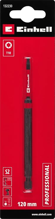 Orijinal Einhell Çift Torsiyonlu Darbeli Bit, 120 mm, T10 (S2 Çelik, Yüksek Dayanıklılık, Çift Torsiyon Etkisi, Kırmızı Renk Halkası, E 6.3 Sap) - 49132230