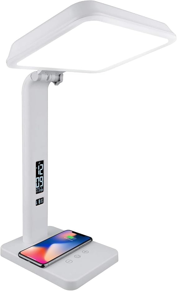 TheraLite Aura Qi Light Therapy Sun Lamp, UV Free, 10,000 LUX Light Therapy Lamp, Includes Alarm Clock, Phone Charger, USB Port, White Light