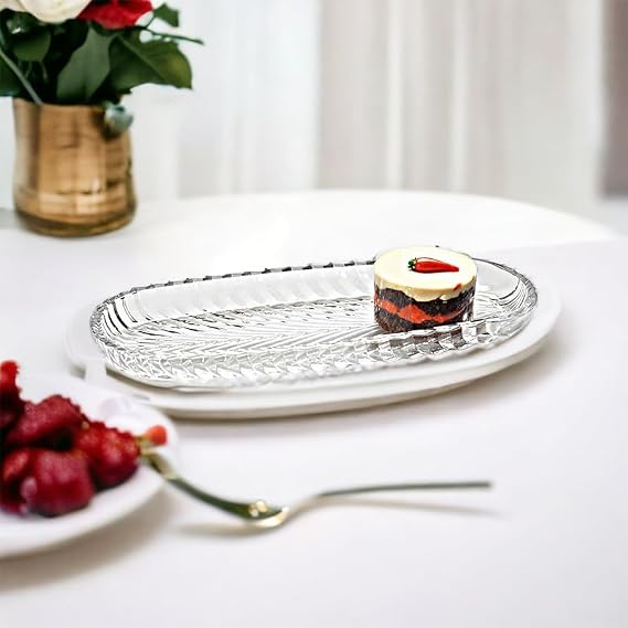 Crystal Glass Serving Plates Set of 2 Elegant Buffet, Dessert & Breakfast Plates