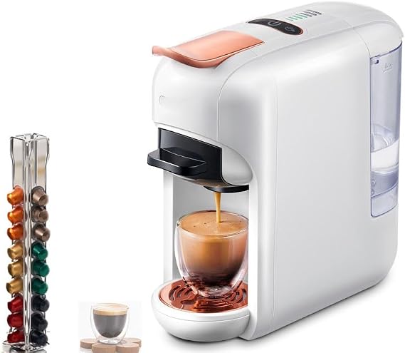 5-in-1 Coffee Machine,Capsule Coffee Machine, 7-Speed Water Level Adjustment,Hot and Cold Switchable,19bar High Pressure Extraction,600ml Water