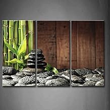 3 Panel Zen Wall Art Bamboo Canvas Green Spa Wooden Background Painting Pictures Print On Canvas Botanical Picture for Modern Decoration Ready To Hang