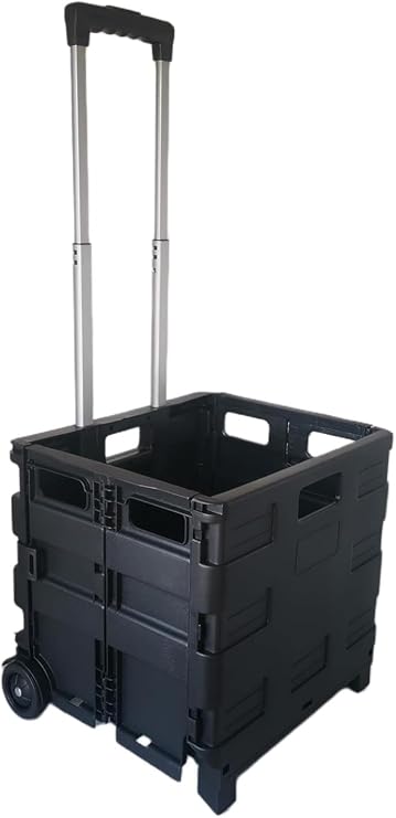 SECO Large Foldable Rolling Crate | Plastic Storage Box with Wheels