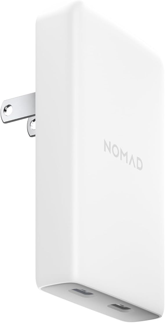 Nomad Slim Power Adapter, Flat Wall Charger with Dual USB C Cable Ports, Slim Block with Fast Charge Ports, Charger Block Flat USB C Plug (White 65W)