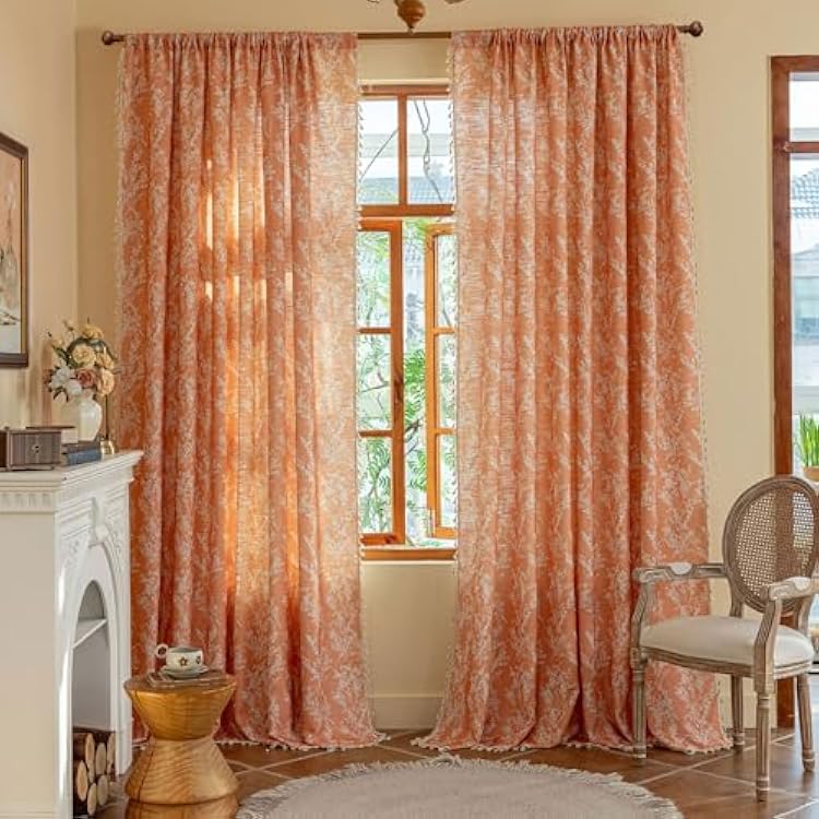 OYX Floral Curtains 63 inch Length 2 Panels Set Flower Patterned Semi Sheer Light Filtering Privacy Farmhouse Rod Pocket Curtain for Living Room Bedroom