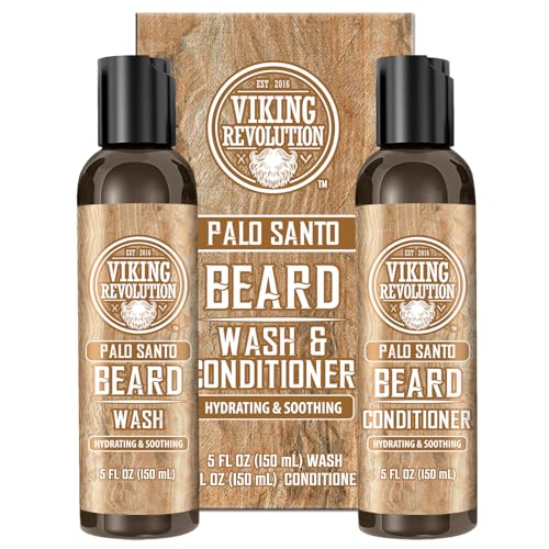 Viking Revolution Beard Wash and Beard Conditioner for Men with Argan Oil and Jojoba Oil - Beard Softener and Strengthener Beard Care Beard Shampoo and Conditioner with Ginseng Root 5oz, Palo Santo
