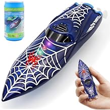 Mini Remote Control Boat RC Boat 2.4Ghz 360 Rotating LED Lights bulit-in Rechargeable Battery Swimming Pool BathtubToys Remote Control Boats for Kids 8-12 Years Birthday Gift Spider