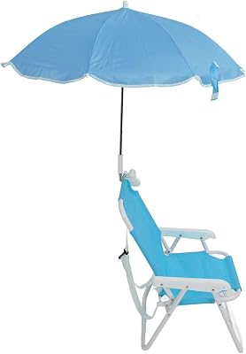 Keenso Kids Folding Beach Chair with Umbrella, Sun Shade Adjustable, Foldable Portable Outdoor Chair for Camping Picnics Blue