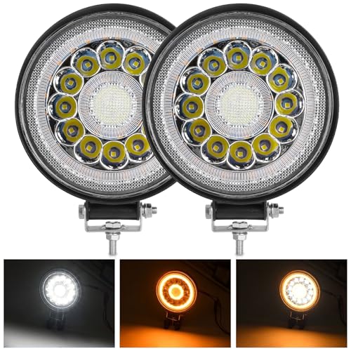 Nifeida Round LED Pods Bar, 4.5 140W 14000LM Work Light With Amber DRL, Spot Flood Combo Beam Offroad Driving Fog Lights for Truck Pickup SUV ATV UTV, 2PCS