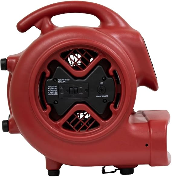 XPOWER X-600A Pro 1/3 HP 2400 CFM Centrifugal Air Mover, Carpet Dryer, Floor Fan, Blower, Daisy Chain, for Water Damage Restoration, Janitorial, Plumbing, Home Use, Red | Floor Fan, Blower, Daisy Chain, for Water Damage Restoration, Janitorial, Plumbing, Home Use, Corded Electric, Red