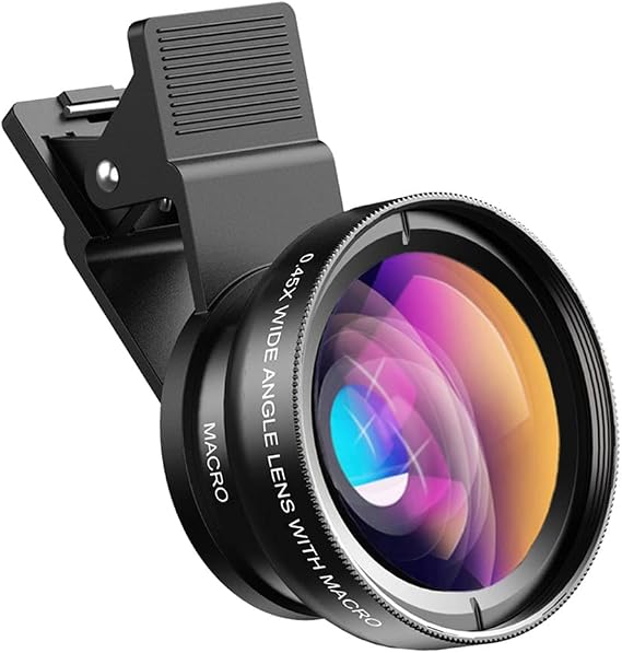 APEXEL Universal Phone Camera Lens Kit, 0.45X Wide Angle Lens 140°+12.5X Macro Lens, Clip-on Phone Lens for iPhone, Samsung and Most Android Smartphones