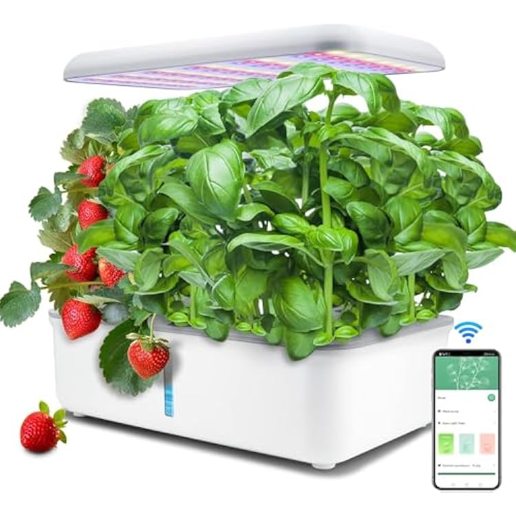 Hydroponics Growing System Kit with LED Grow Light, Indoor Gardening System with 14 Pods, WiFi Indoor Herb Garden, Herb Garden Kit Indoor, Adjustable Height Up to 16.5, Auto Pump, 5L Water Tank