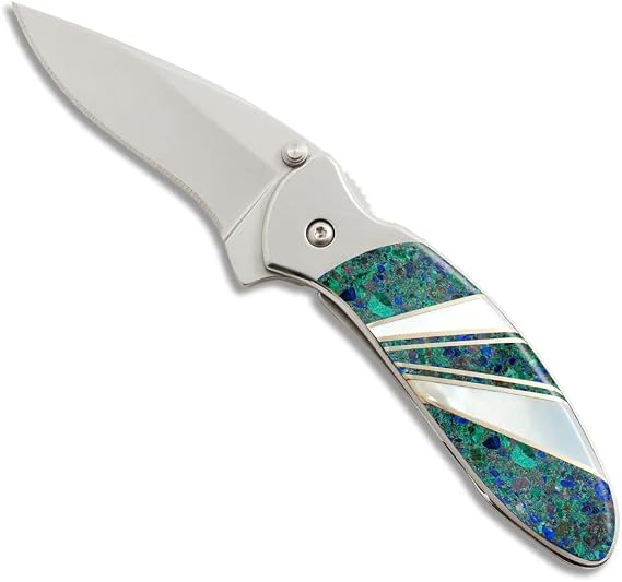Kershaw Chive Ken Onion Pocketknife, Plain Blade, Azurite/Mother of Pearl Handle (Each One Unique)
