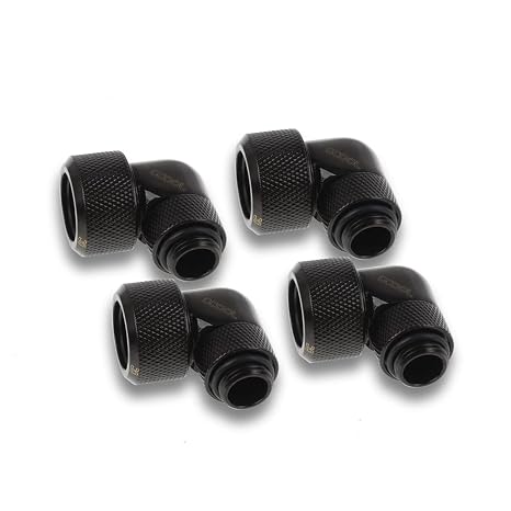 Alphacool Eiszapfen 16mm HardTube Compression Fitting, 90 Degree Rotary, Deep Black, 4-Pack