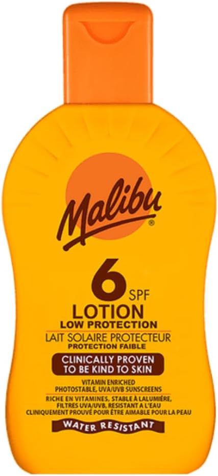 Malibu Sun SPF 6 Sun Lotion, Moisturising Sunscreen for Body, 200ml | Lightweight Hydrating Sun Cream, Water Resistant, Vitamin Enriched