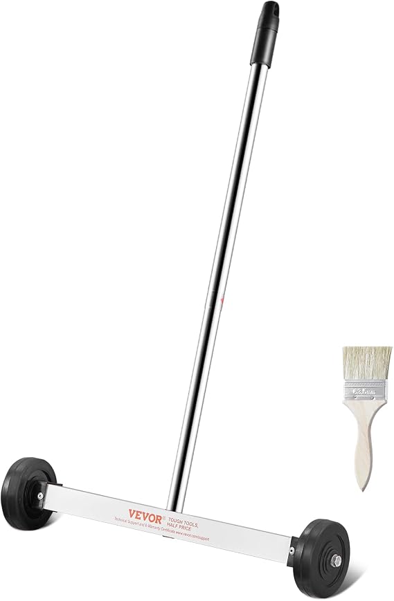VEVOR Magnetic Sweeper with Wheels, 15inch Mini Magnetic Sweeper, 8 lbs Capacity, Adjustable Handle, Lightweight Magnetic Pickup Sweeper to Pick Up Nails and Screws, Easy Cleanup of Workshop Garage