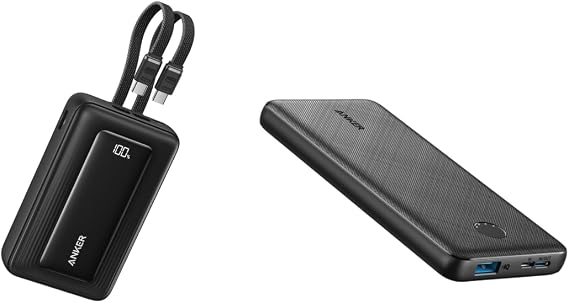 Anker Zolo Power Bank, 45W Max Fast Charging, 20,000mAh Battery Pack with Dual Built-in USB-C Cables Power Bank(PowerCore 10K),Compact Travel-Ready 10,000mAh Battery Pack