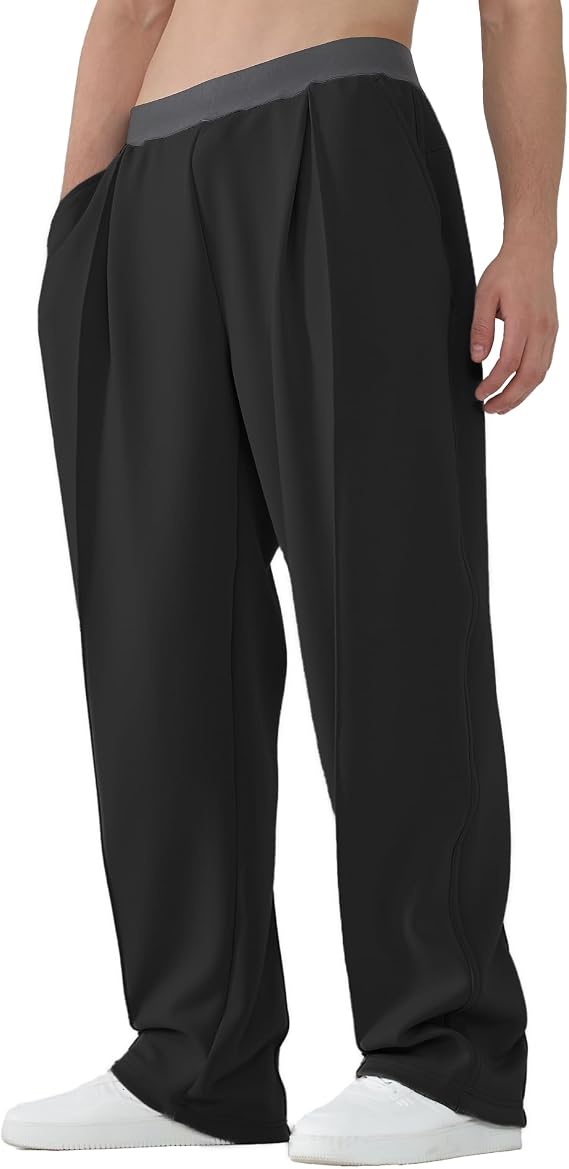 Susclude Mens Baggy Sweatpants Summer Wide Leg Track Pants Pleated Lounge Yoga Elastic Waist Casual Pants with Pockets