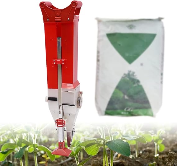 2 in 1 Manual Double Cylinder Fertilizer Seeder Handheld Corn Peanut Seeder, Garden Seed Spreader, Depth Adjustable Corn Planter Soybean Seeding Machine for Vegetable Garden