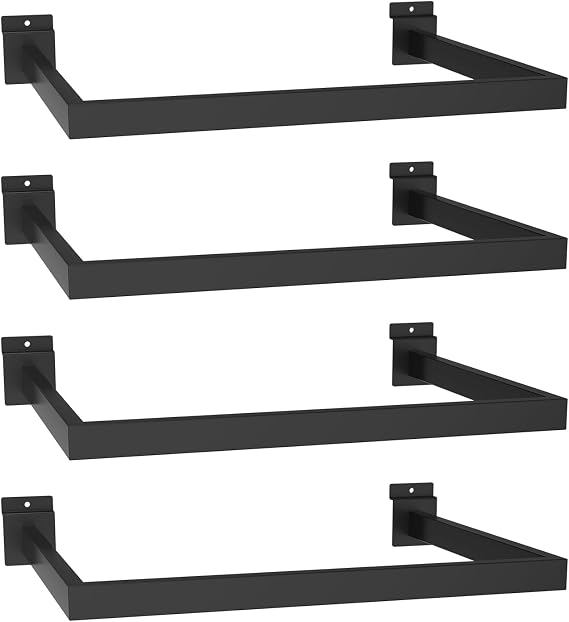 4 Pack Slatwall U-Shaped Rectangular Tubing Hangrail - 16X12 Inch, Slatwall Accessories and Hangers for Retail Display and Home Apparel Storage - Black