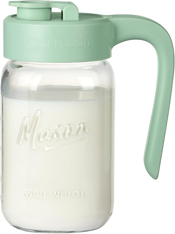 Mason Jar Pitcher, 32 oz (1 quart), Glass Pitcher with Lid