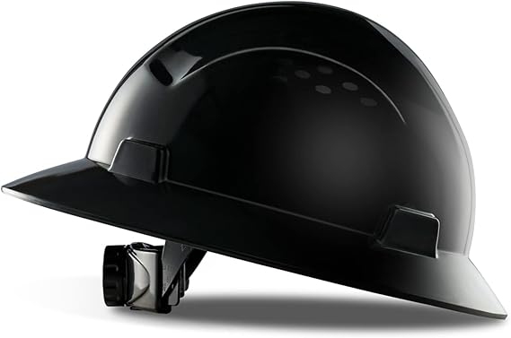 PACIFIC PPE Full Brim Hard Hat, OSHA Construction Safety Helmet Certified to ANSI Z89, 4 Point Adjustable Ratchet Suspension, Class E, G & C, Black